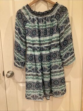 Alya Navy and Mint Striped Midi Dress